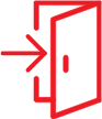 A red icon of an arrow pointing to an open door